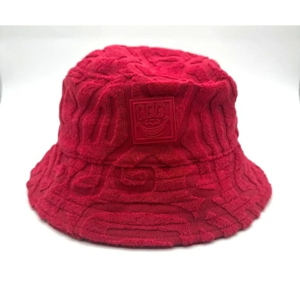 Keith Haring x H&M Red Terry Bucket Hat Size M/58 Textured Jacquard Unisex